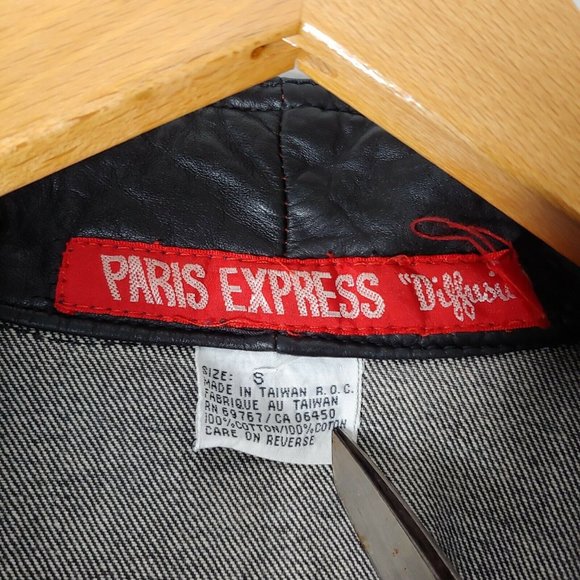 Vintage 80s Paris Express Womens S Denim Jacket Snap V Neck Retro Lace Up Crop - Picture 9 of 9